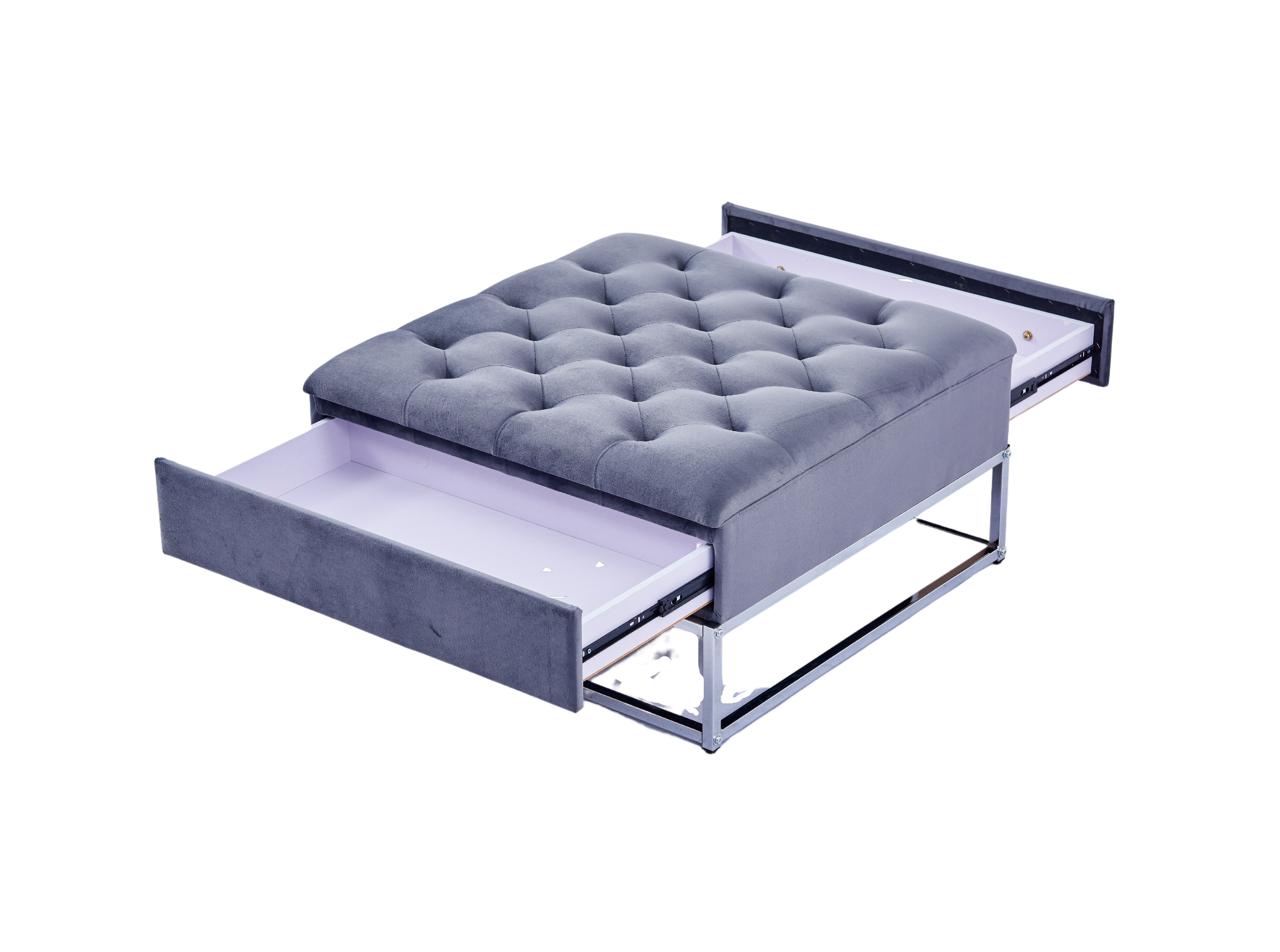 Table Basse rangements TIROIRS plateau velours capitonné