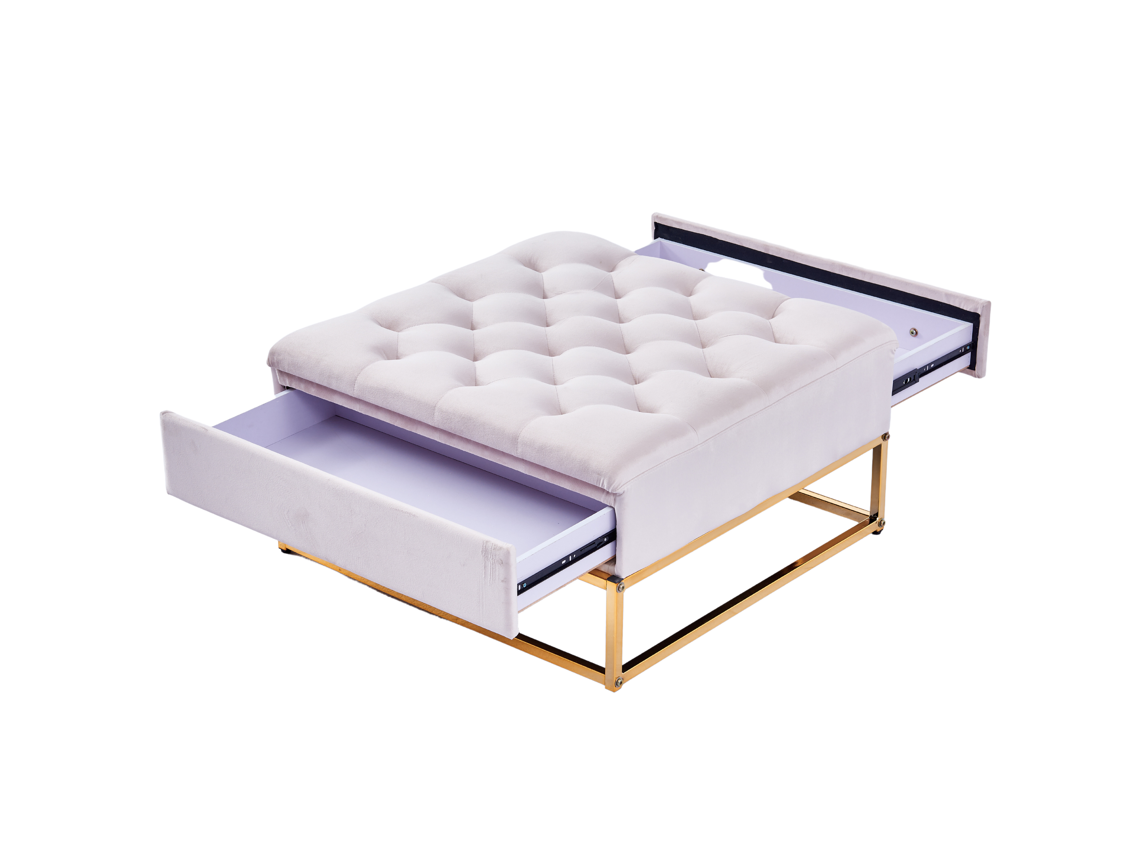 Table Basse rangements TIROIRS plateau velours capitonné