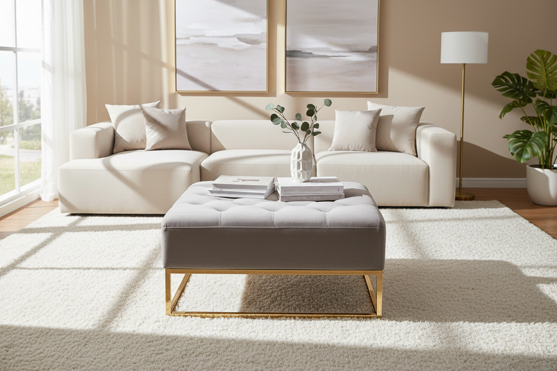 Pouf Coffre TIROIRS Carré Plateau Velours Capitonné Moka 80x80x43cm 2 Tiroirs