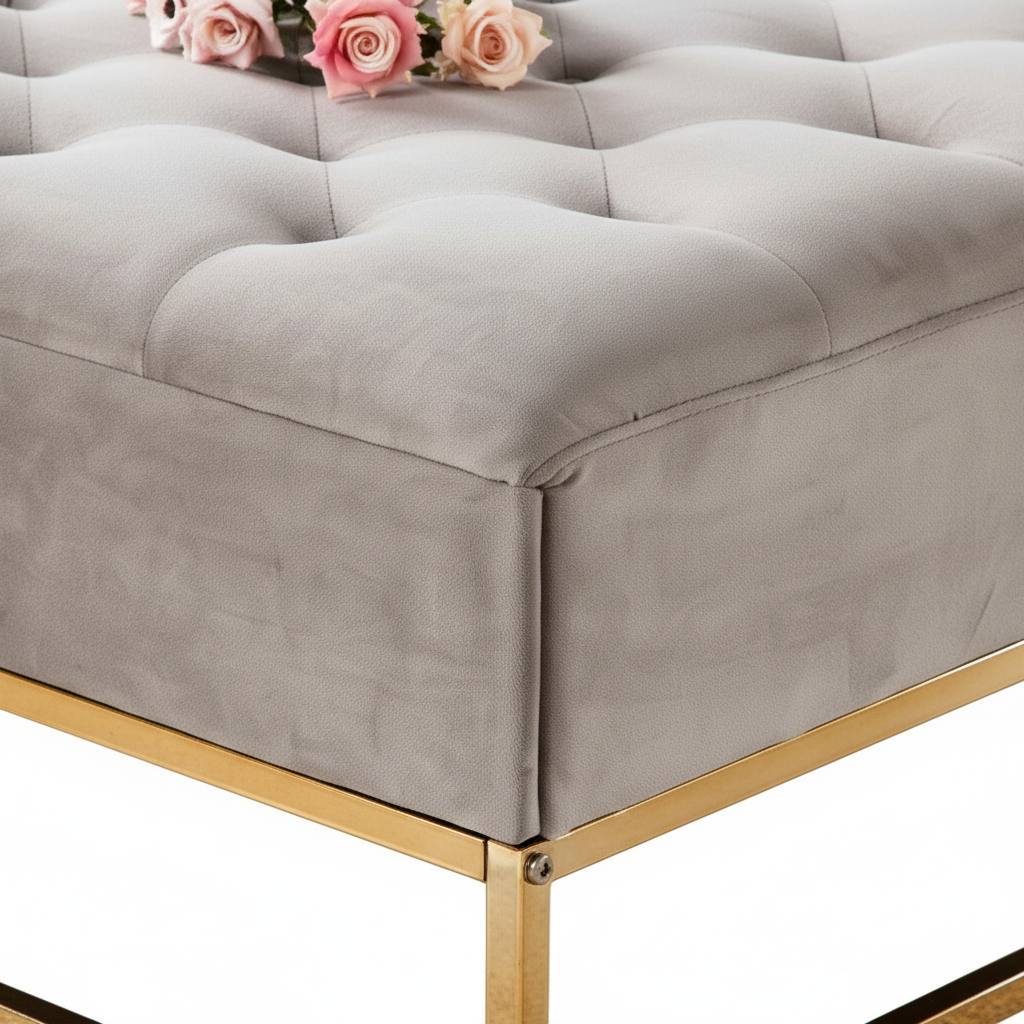 Pouf Coffre TIROIRS Carré Plateau Velours Capitonné Moka 80x80x43cm 2 Tiroirs