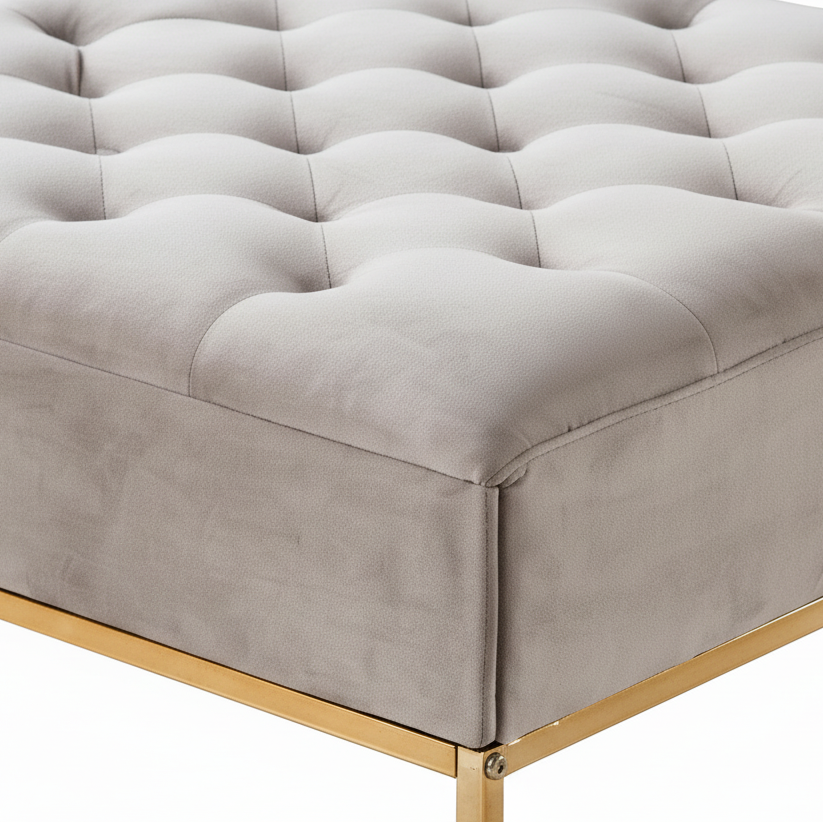 Table basse pouf velours moka 80x80 cm - CAPITONNE