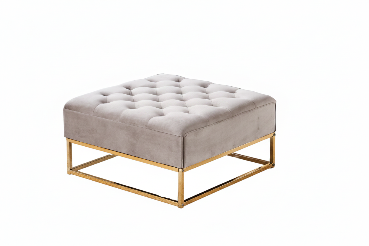 Table basse pouf velours moka 80x80 cm - CAPITONNE