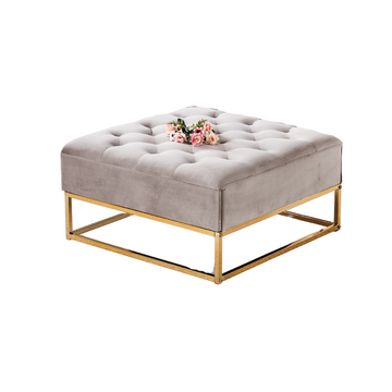 Pouf Coffre TIROIRS Carré Plateau Velours Capitonné Moka 80x80x43cm 2 Tiroirs