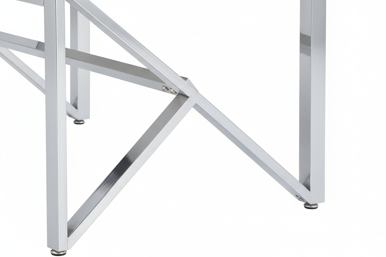 Table Basse MAJESTIQUE Rectangle Plateau Verre Trempé Marbré Noir Pieds Chrome 120x60x45cm