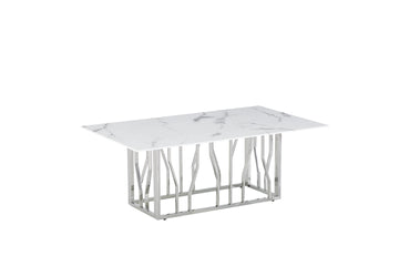 Table Basse PORTOFINO – Chrome & Marbre Blanc – 120x70x45 cm