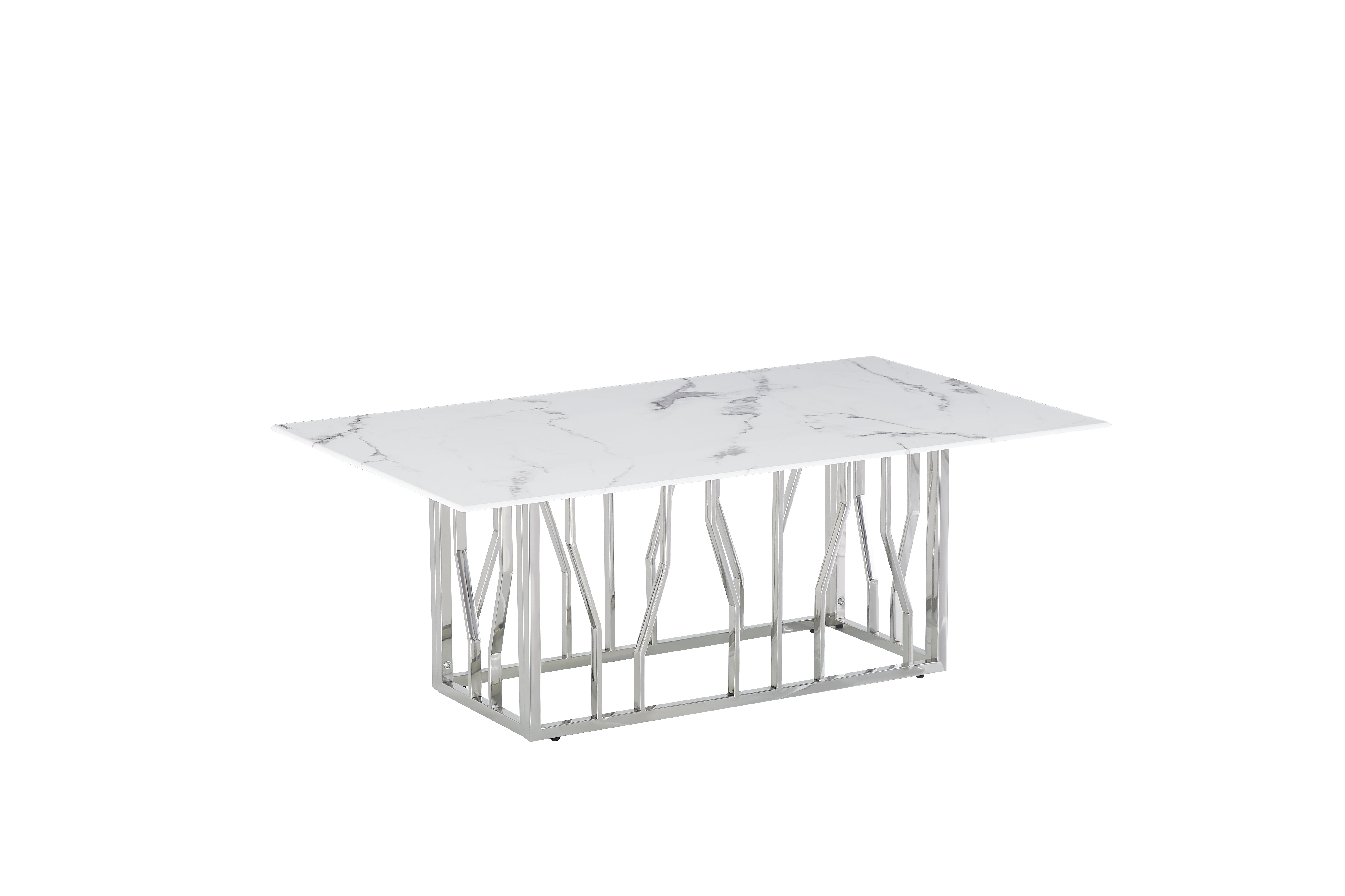 Table Basse PORTOFINO – Chrome & Marbre Blanc – 120x70x45 cm