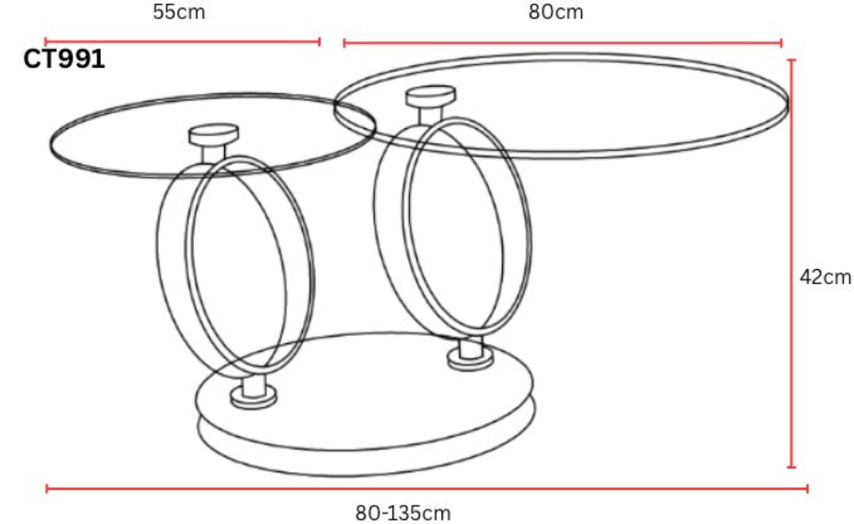 Table basse double plateau rotatif verre fumé structure métal noir Ø 80 cm
