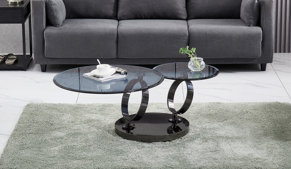 Table basse AUTOMAT noir verre fumé plateau 80 cm + rotatif 55 cm #couleur_noir