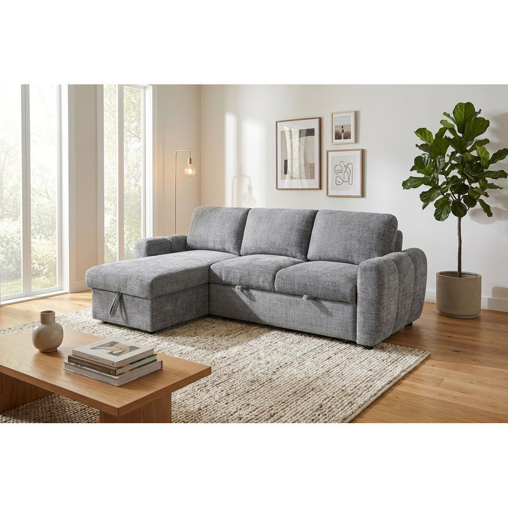 Canapé d’angle gauche convertible en tissu Cremona anthracite 238 x 160 cm – Cuba
