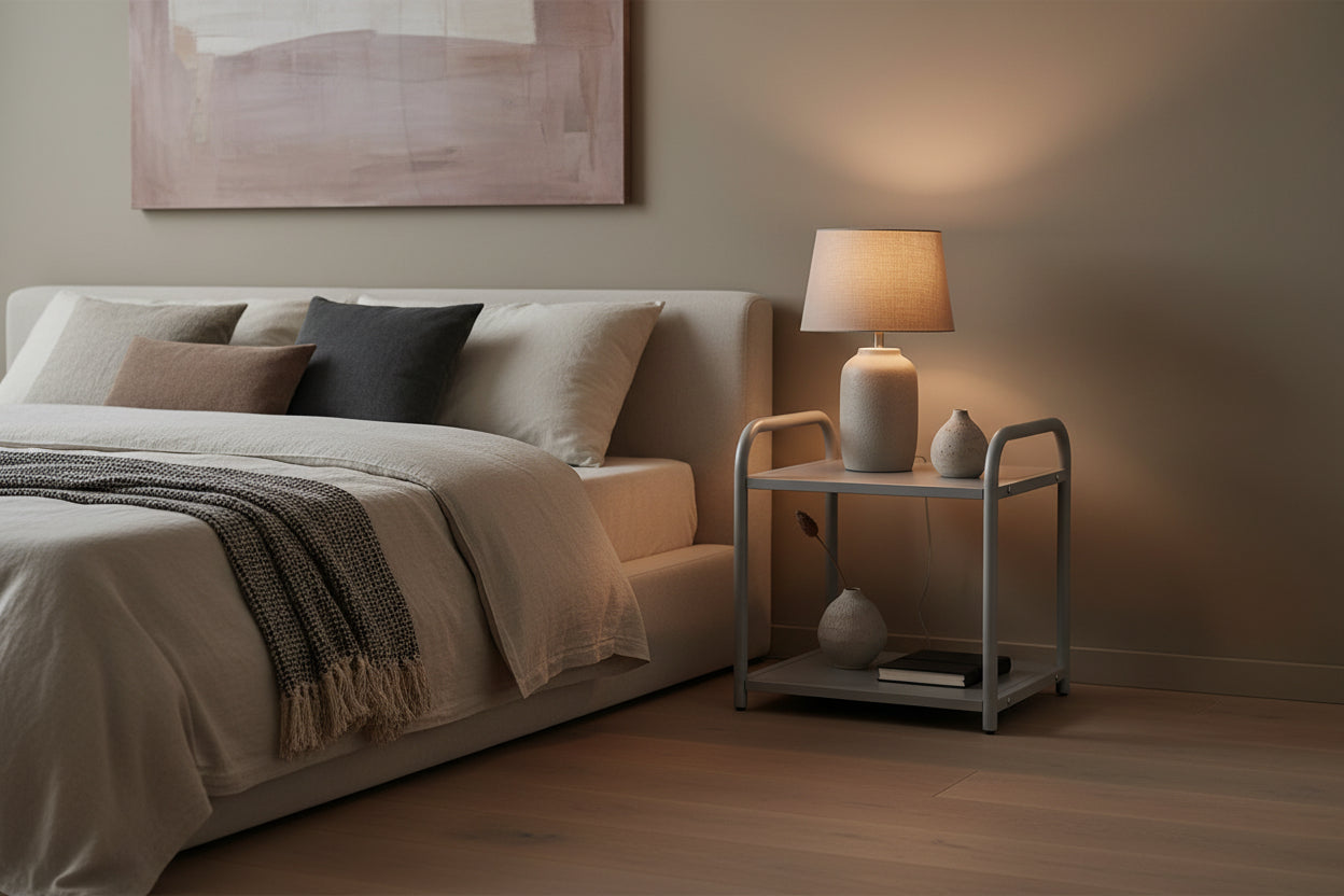 Chevet en métal gris 42x39x46 cm compact ASTRA