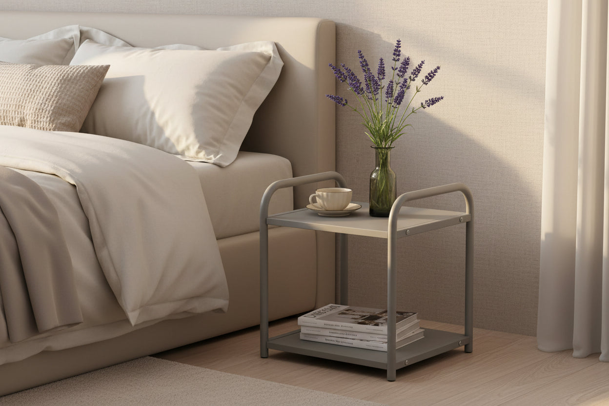 Chevet en métal gris 42x39x46 cm compact ASTRA