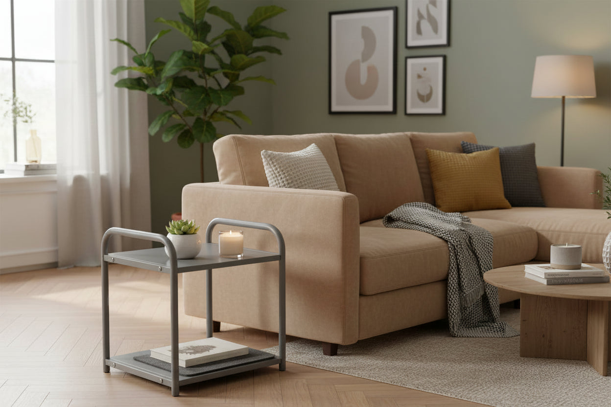 Chevet en métal gris 42x39x46 cm compact ASTRA