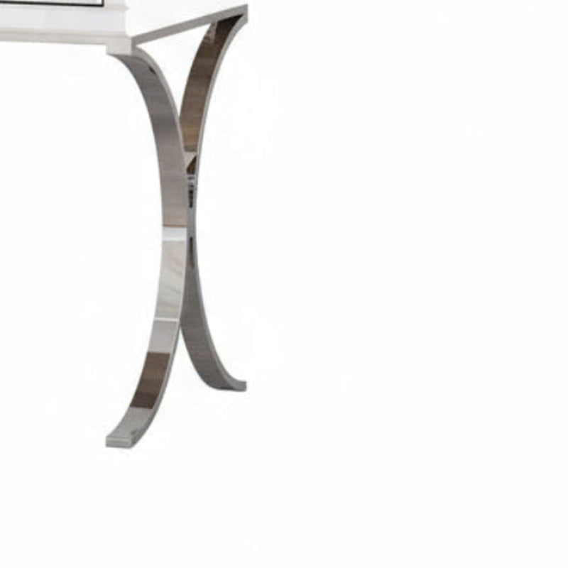 Table de chevet chromé plateau verre effet marbre blanc 50x40x60 cm