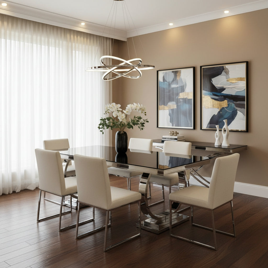 Table à Manger Rectangulaire Verre Noir 180x90 cm OMEGA