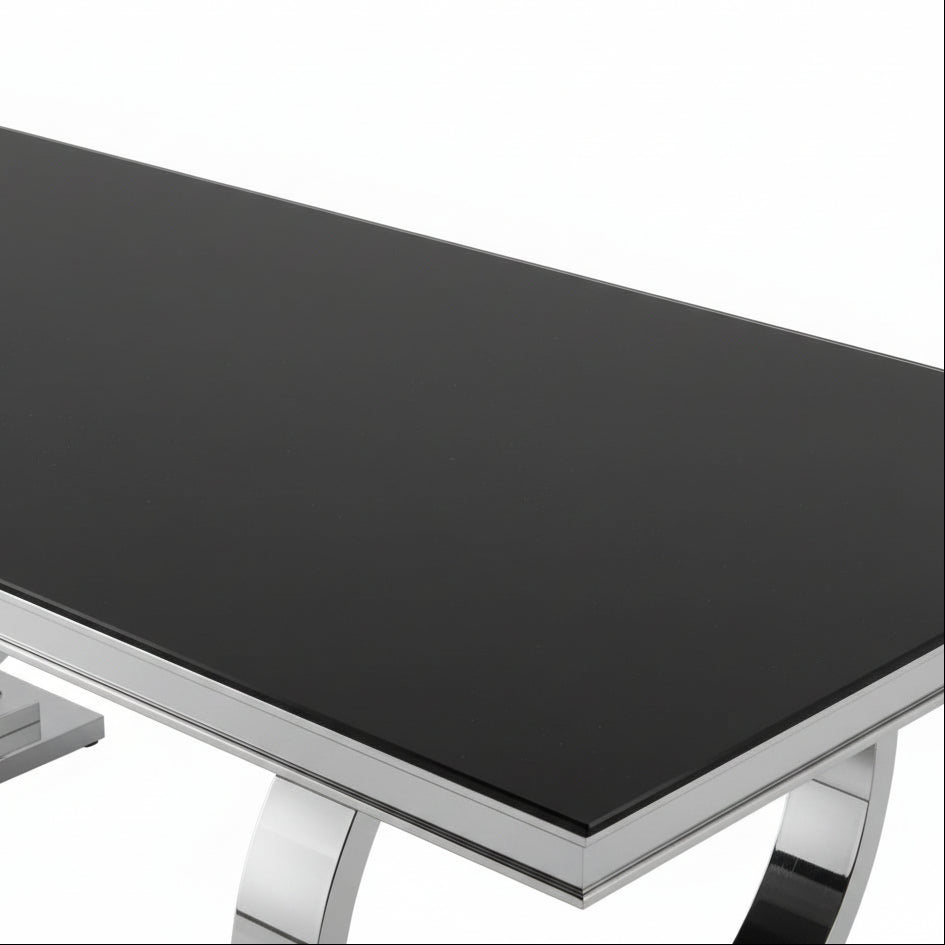 Table à Manger Rectangulaire Verre Noir 180x90 cm OMEGA