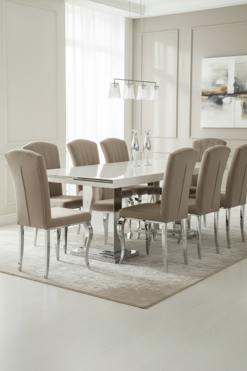 Lot de 6 Chaises baroque LOUIS Chrome Velours Moka