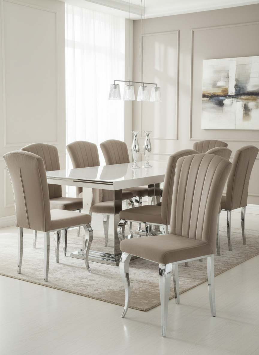 Lot de 6 Chaises baroque LOUIS Chrome Velours Moka