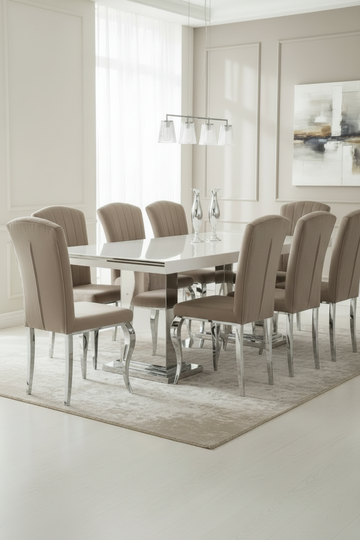 Lot de 6 Chaises baroque LOUIS Chrome Velours Moka