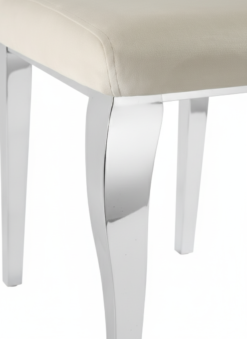 Lot de 6 Chaises baroque LOUIS Chrome Velours Ecru