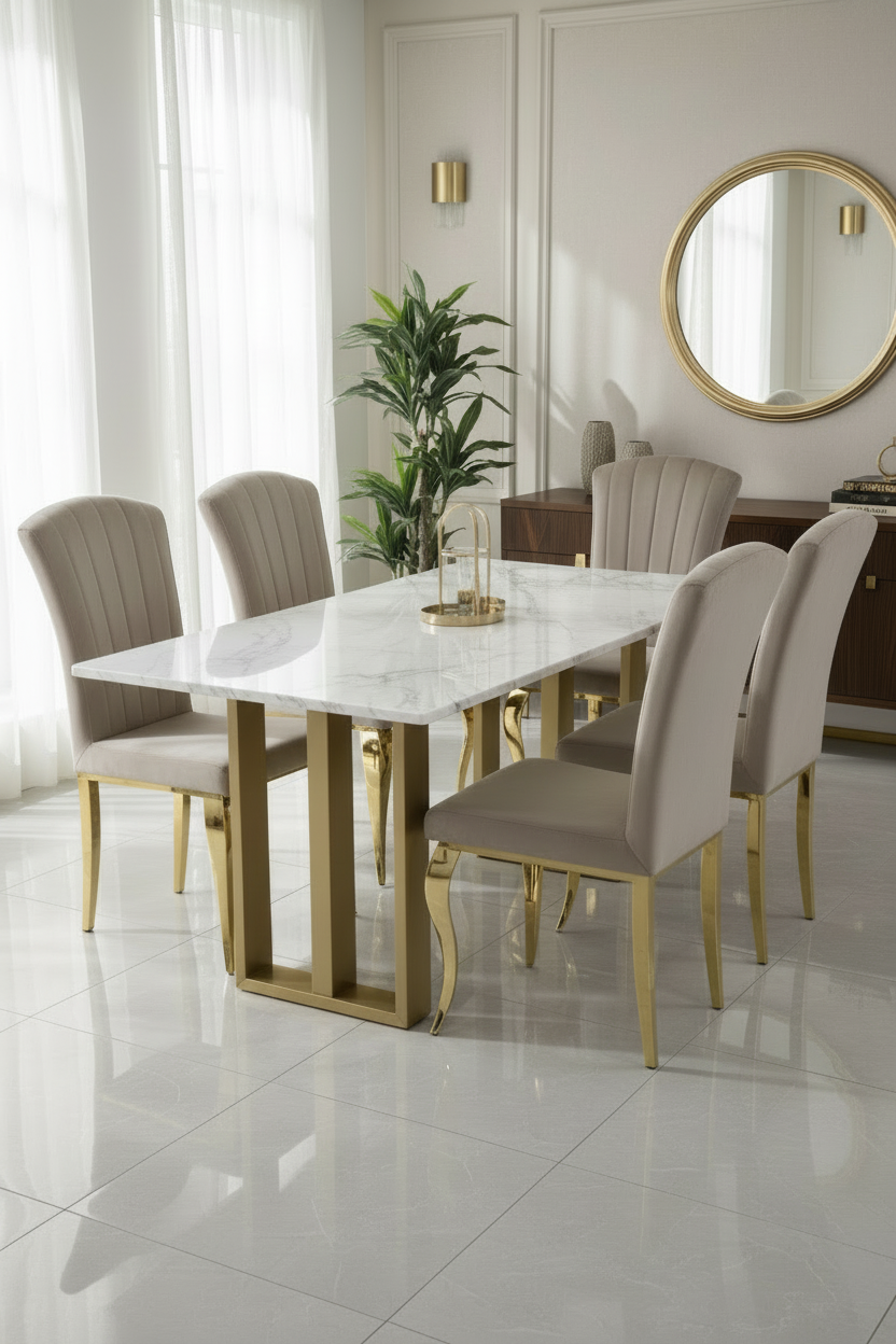 Lot de 6 Chaises baroque LOUIS Gold Velours Moka