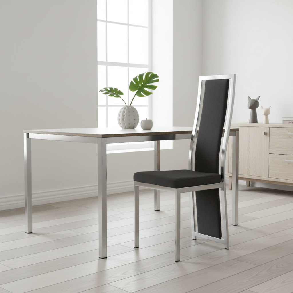 Lot 6 Chaises Salle à Manger Dana Velours Noir Contour Chrome 56x43x99cm