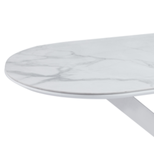 Table à Manger MANON – Chrome & Céramique Marbre Blanc – 200x90 cm