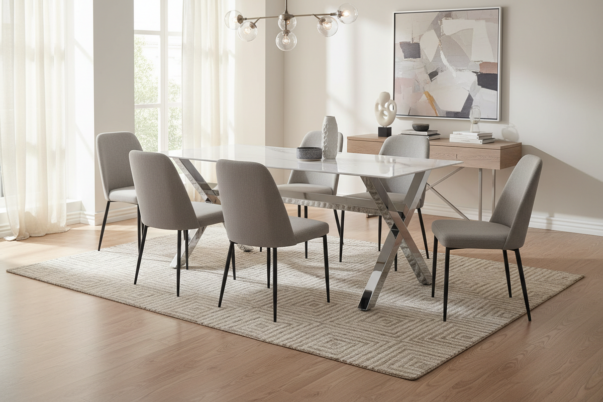 Table à Manger IXE – 150x90 cm – Chrome & Plateau Verre Trempé
