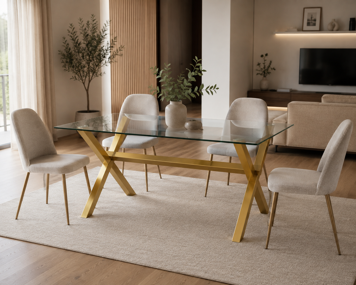 Table à Manger IXE – 180x90 cm – Bois XXL & Plateau Verre Transparent