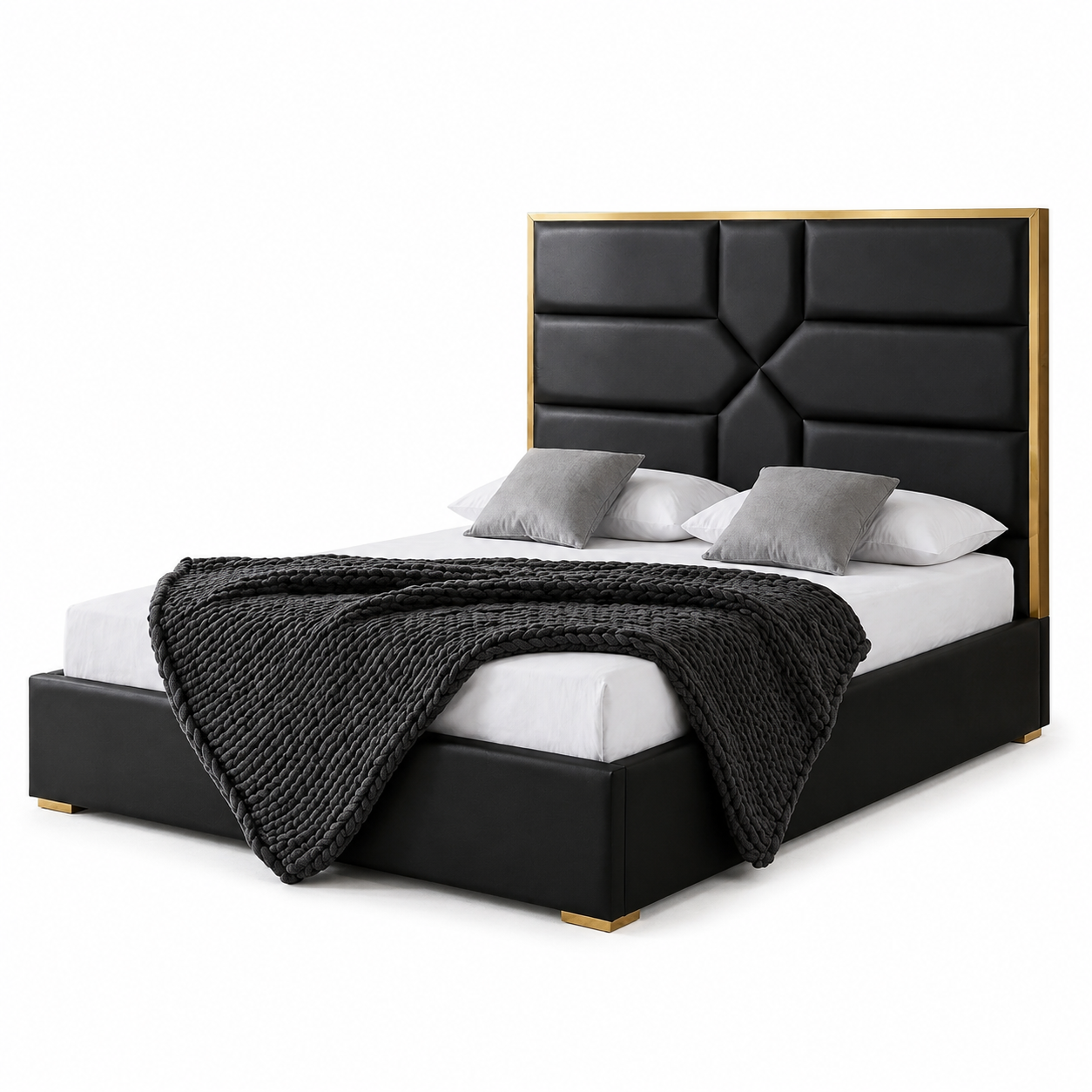 Lit 2 places GOLD MARK simili cuir noir 140x190 cm avec sommier intégré