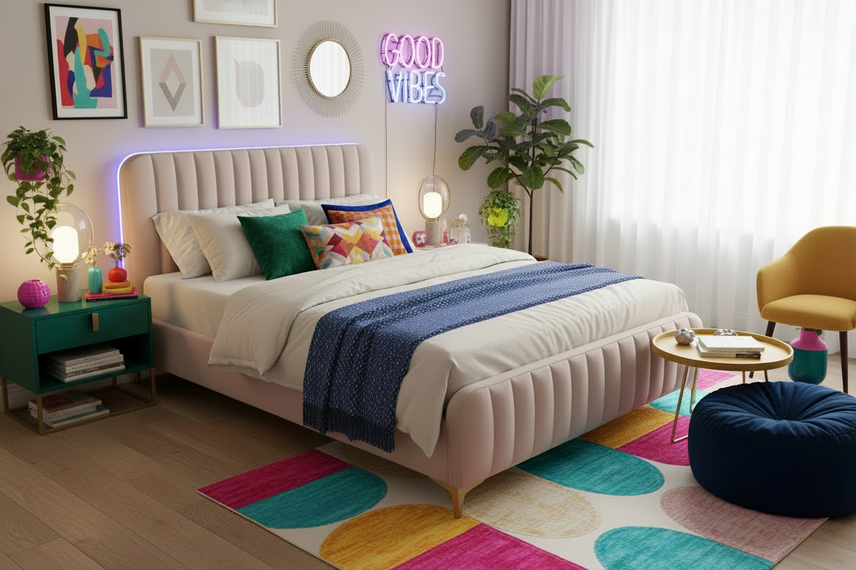 Lit 2 places velours rose 140x190 cm sommier inclus FAYE