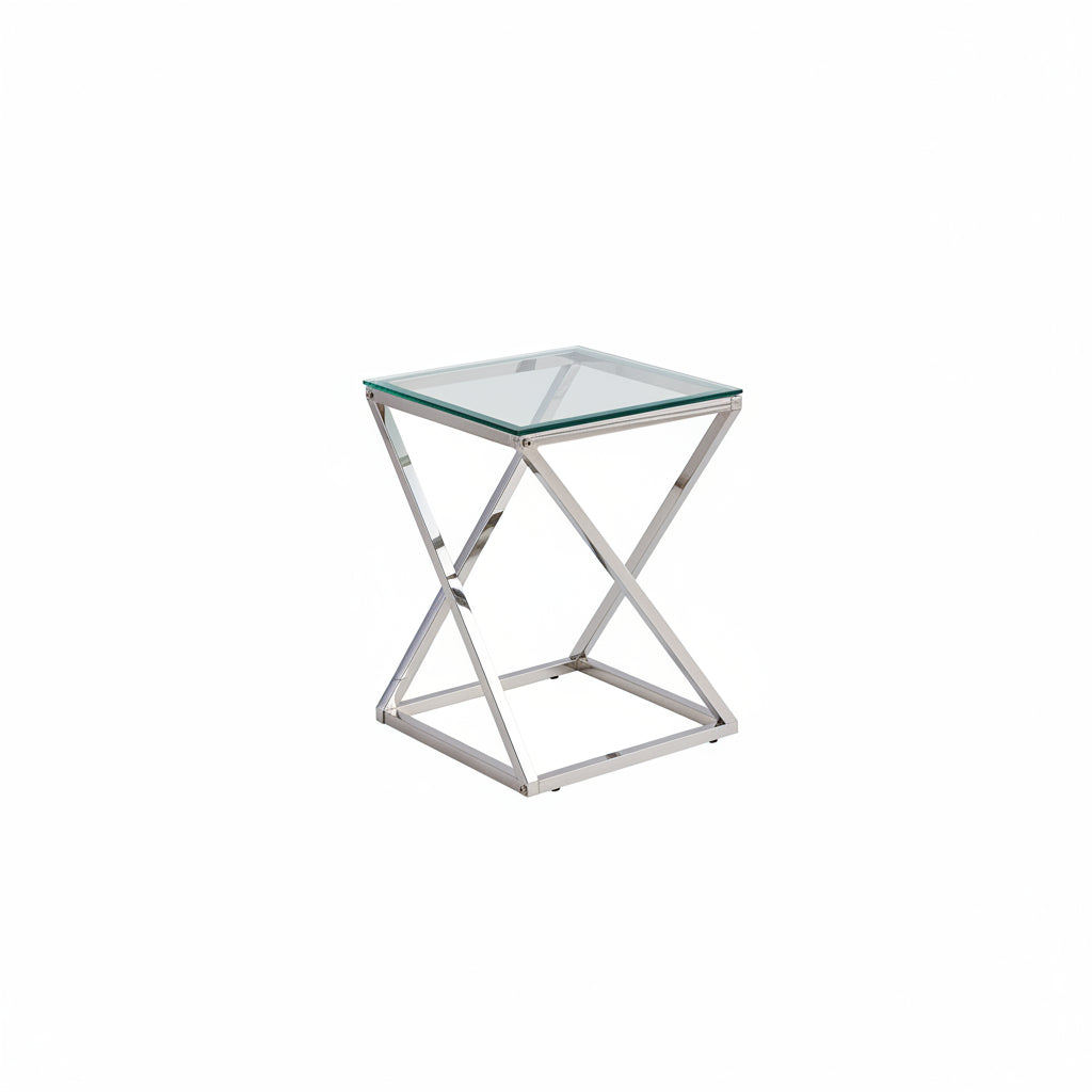 Guéridon BEVERLY – Chrome & Verre transparent – 40x40x55 cm #couleur_transparent
