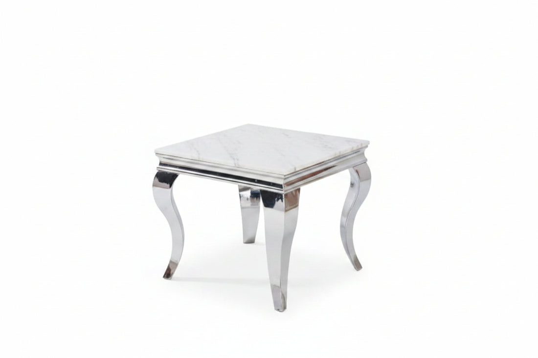 Guéridon BAROQUE – Chrome & Blanc – 55x55x55 cm #couleur_blanc