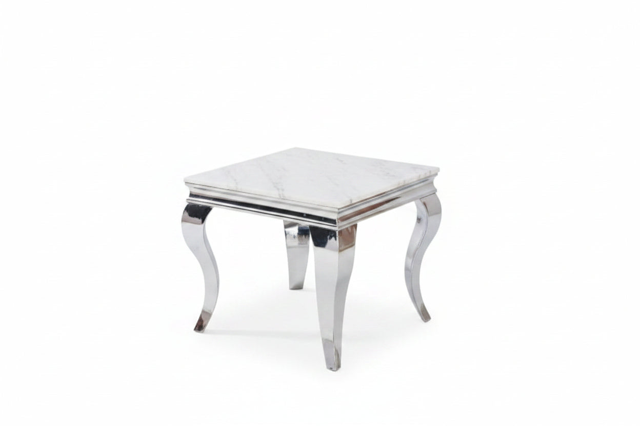 Guéridon BAROQUE – Chrome & Blanc – 55x55x55 cm #couleur_blanc