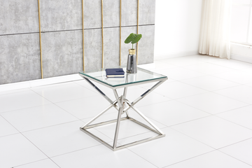 Guéridon PYRAMIDE Chrome Transparent 55x55x H55 cm