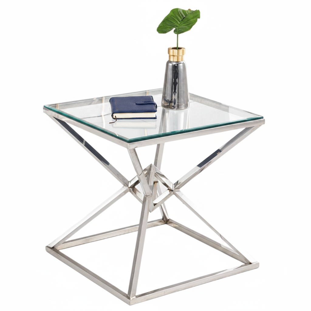Guéridon PYRAMIDE Chrome Transparent 55x55x H55 cm #couleur_transparent