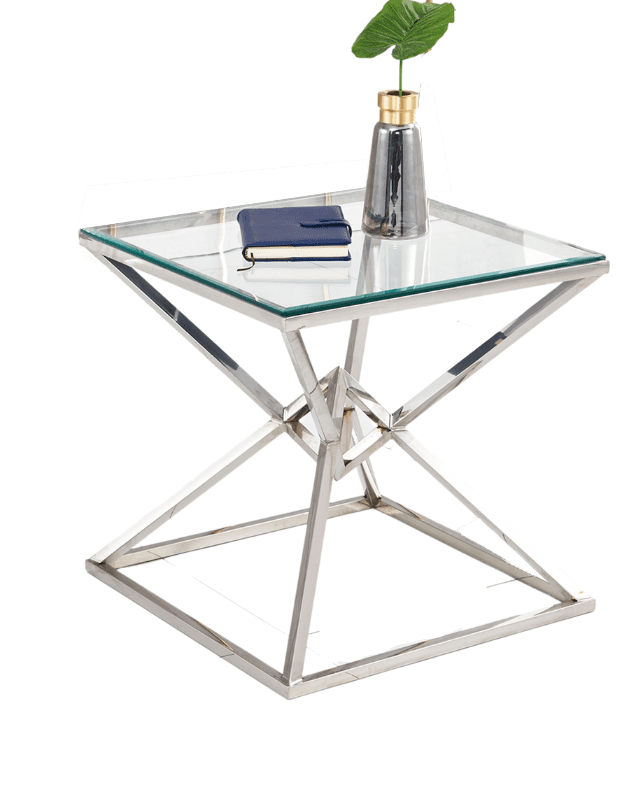 Guéridon PYRAMIDE Chrome Transparent 55x55x H55 cm