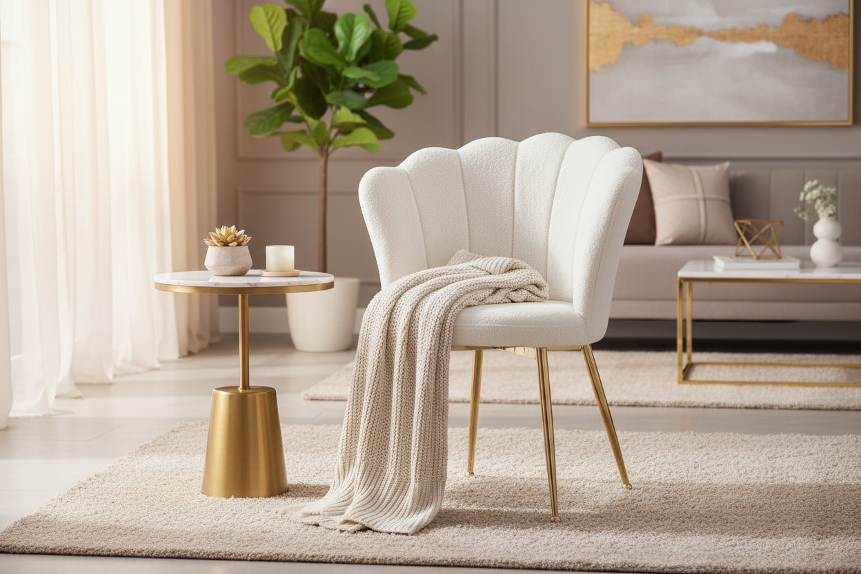 Lot de 2 chaises NYMPHEA pieds Gold assise Velours Blanc Doudou