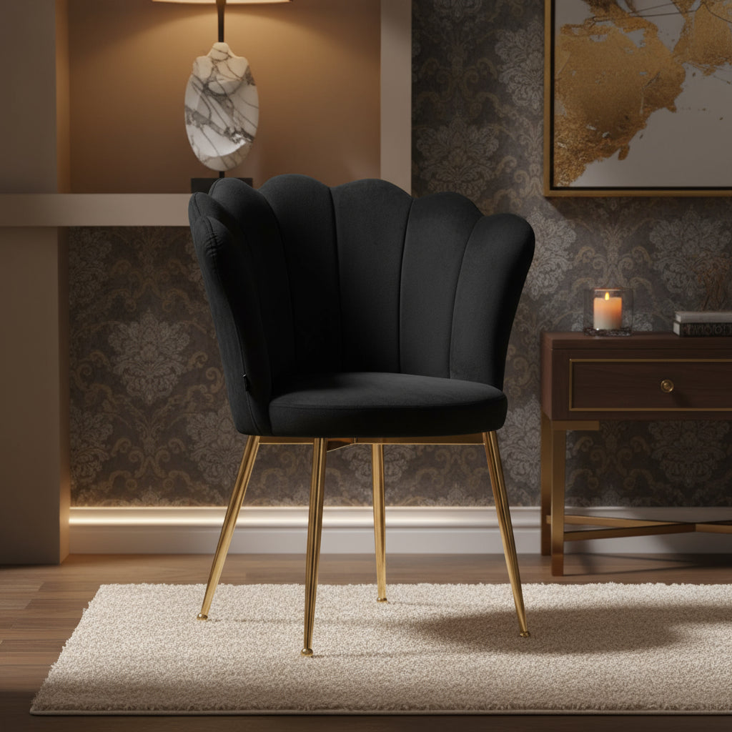 Lot de 2 chaises NYMPHEA pieds Gold assise Velours Noir
