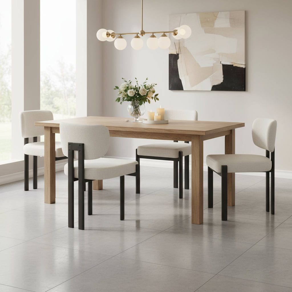 Lot de 4 chaises salle à manger tissu chenille beige pieds métal noir BAGUETTE