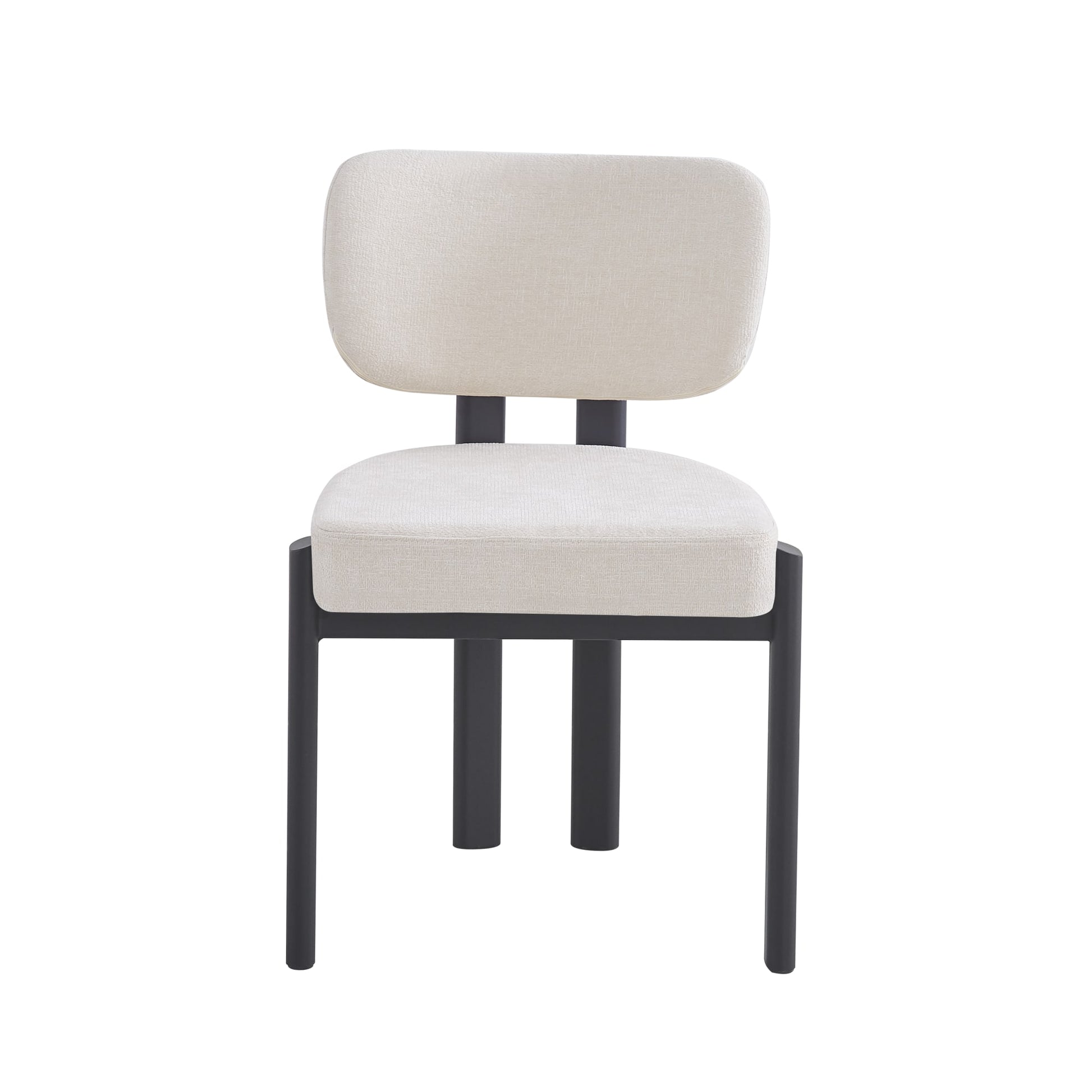 CHAISE BAGUETTE PIED METAL NOIR SERGE CHENILLE BEIGE
