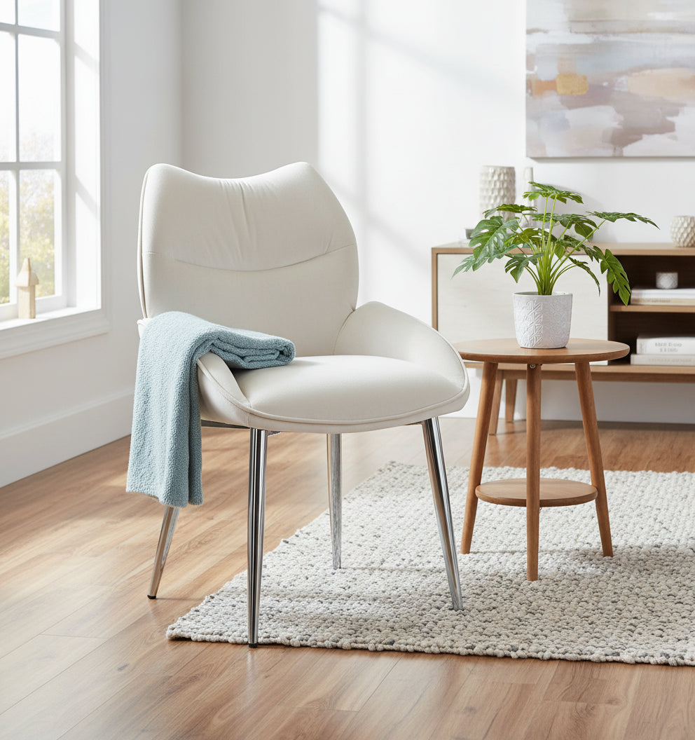 Lot de 2  Chaises en velours Beige LOHA pied métal Chrome