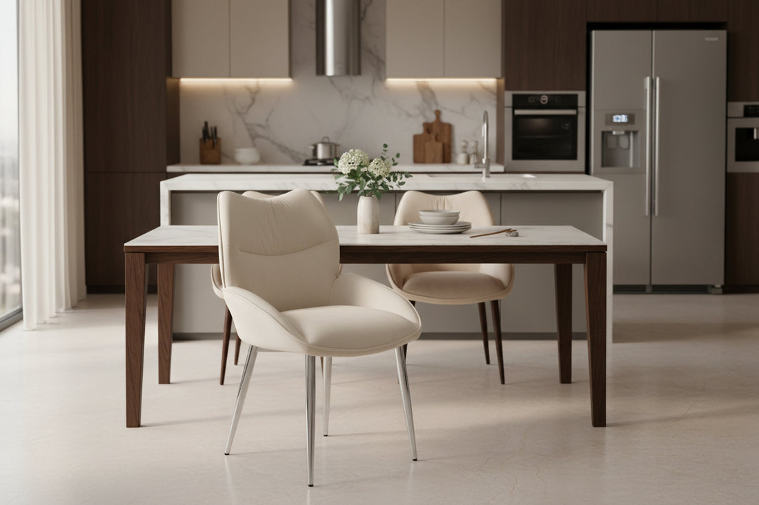 Lot de 2  Chaises LOHA pied métal Chrome #couleur_beige