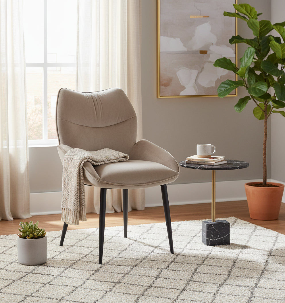 Lot de 2 chaises en velours Taupe LOHA pied métal noir