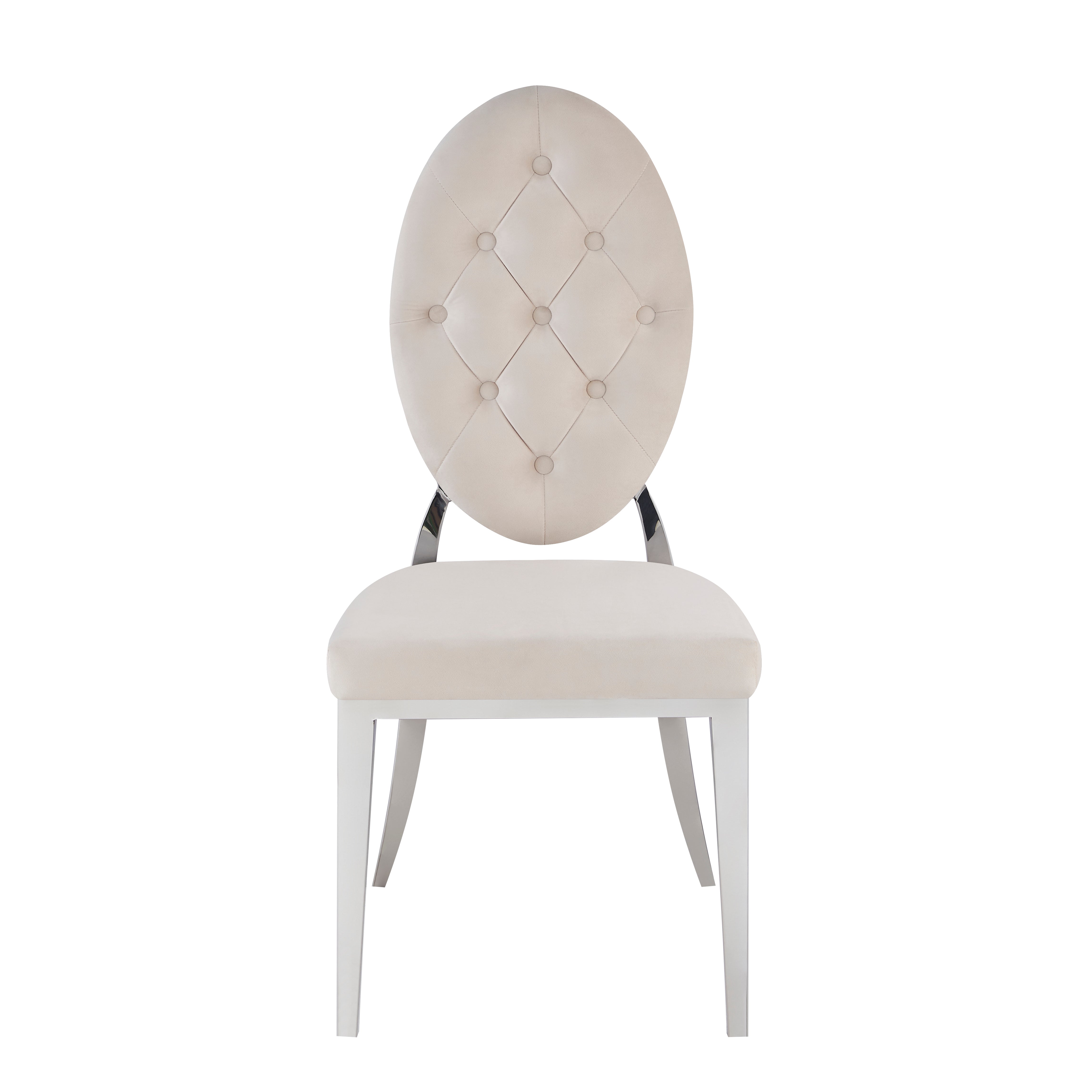 Lot de 4 chaises MEDAILLON capitonnées  chrome et velours Beige