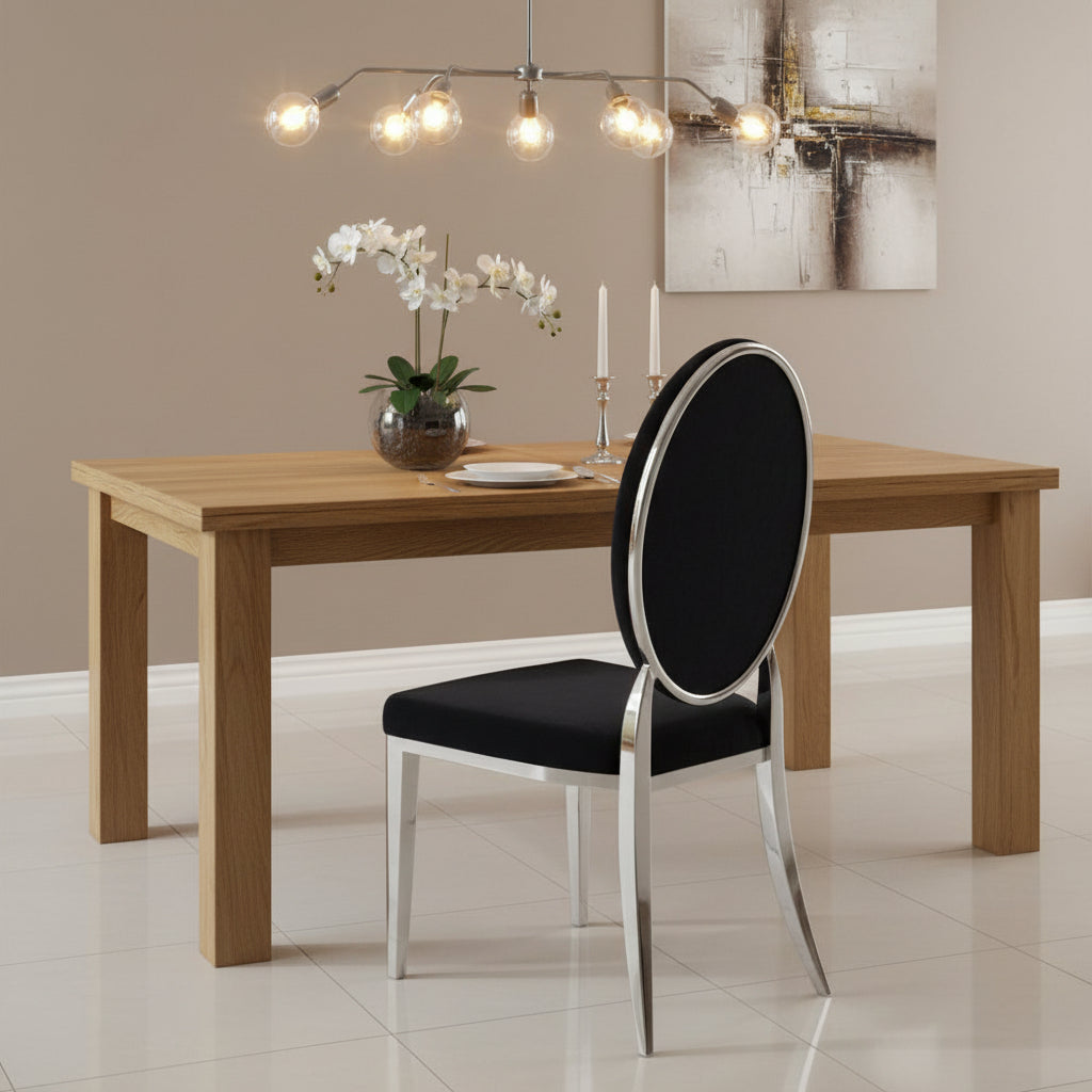 Lot de 4 chaises MEDAILLON capitonnées  chrome et velours Noir