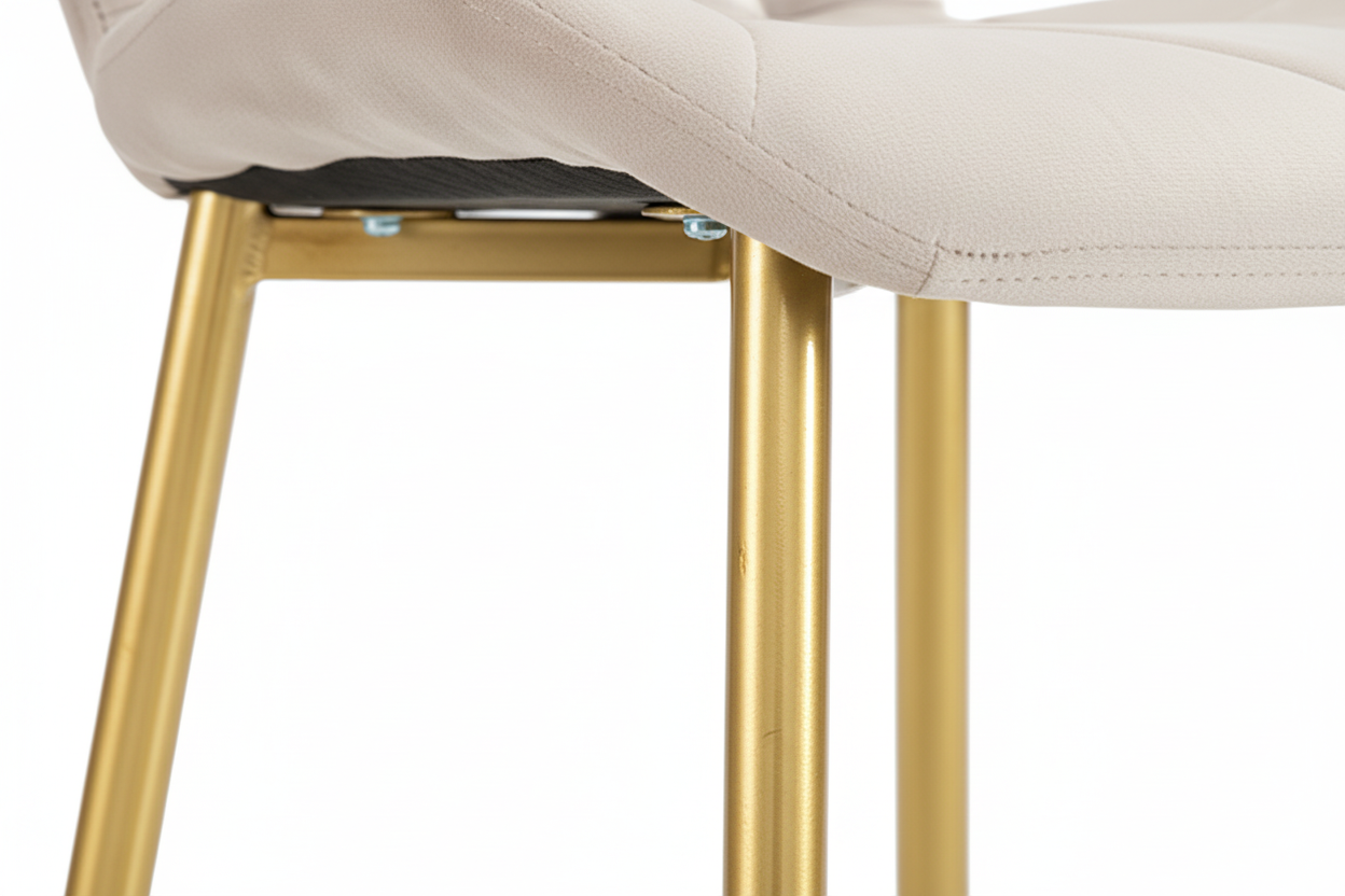Lot 4 Chaises Salle à Manger Coquillage Velours Beige Pieds Gold 46x58,5x87cm