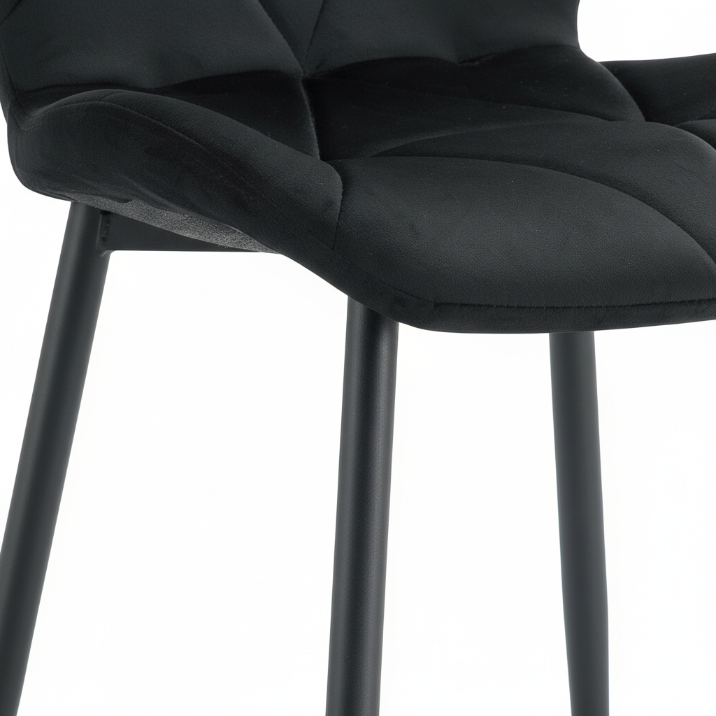 Lot 4 Chaises Salle à Manger Coquillage Velours Noir Pieds Métal Noir 46x58,5x87cm