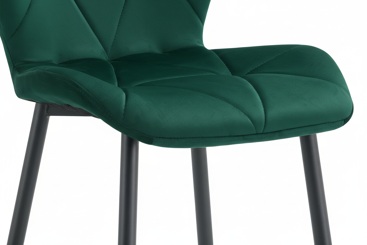 Lot 4 Chaises Salle à Manger Coquillage Velours Vert Sapin Pieds Métal Noir 46x58,5x87cm