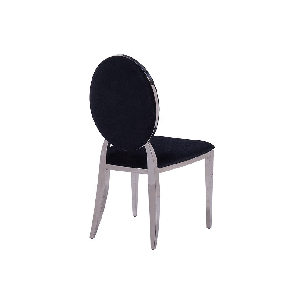 Lot 4 Chaises Salle à Manger Médaillon Velours Noir Pieds Chrome 50x52x108cm