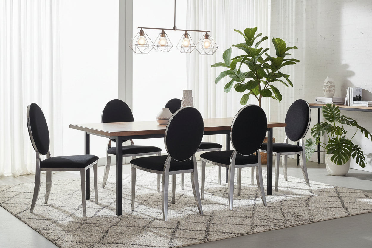 Lot 4 Chaises Salle à Manger Médaillon Velours Noir Pieds Chrome 50x52x108cm